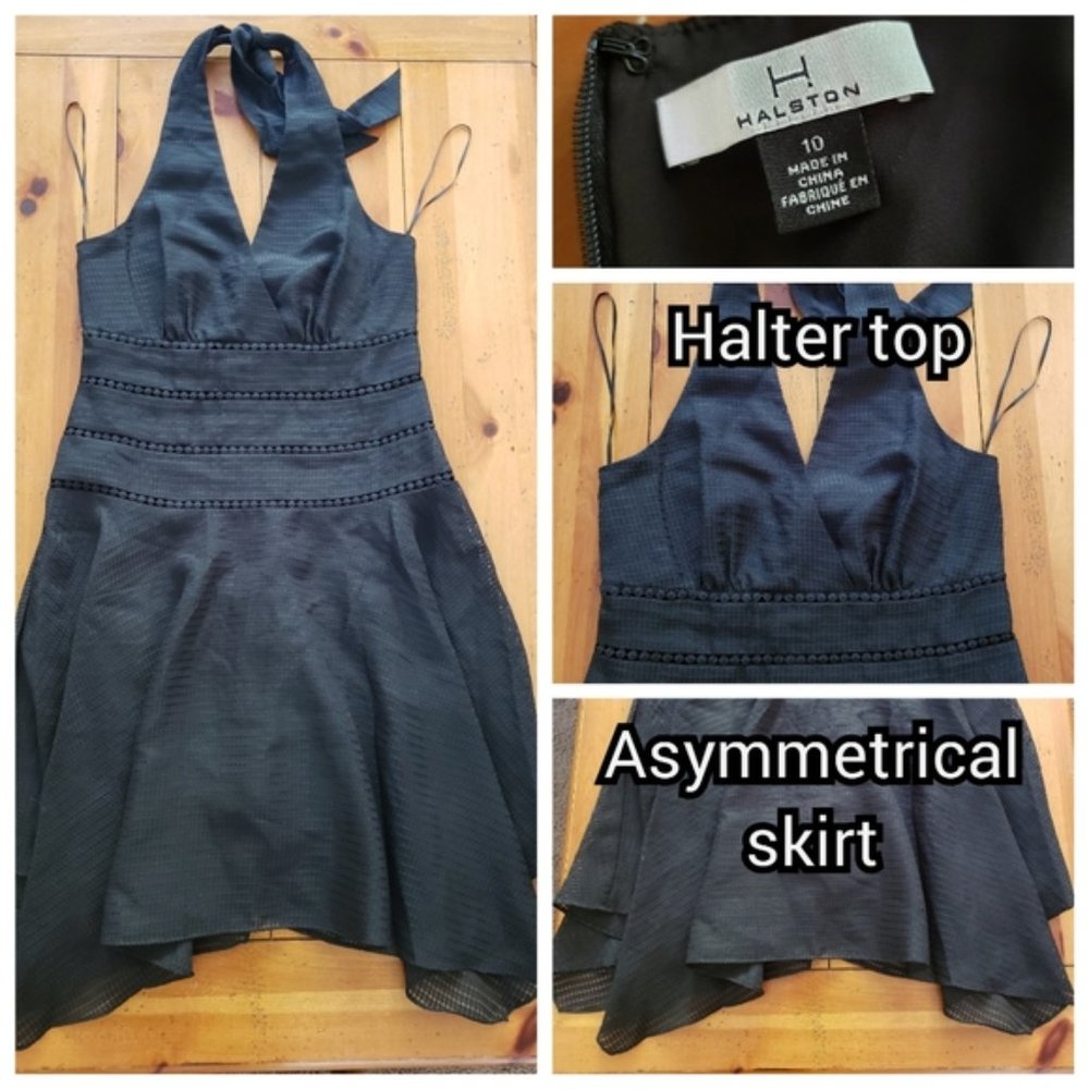 Black Asymmetrical Halter-Top Dress (H by Halston)